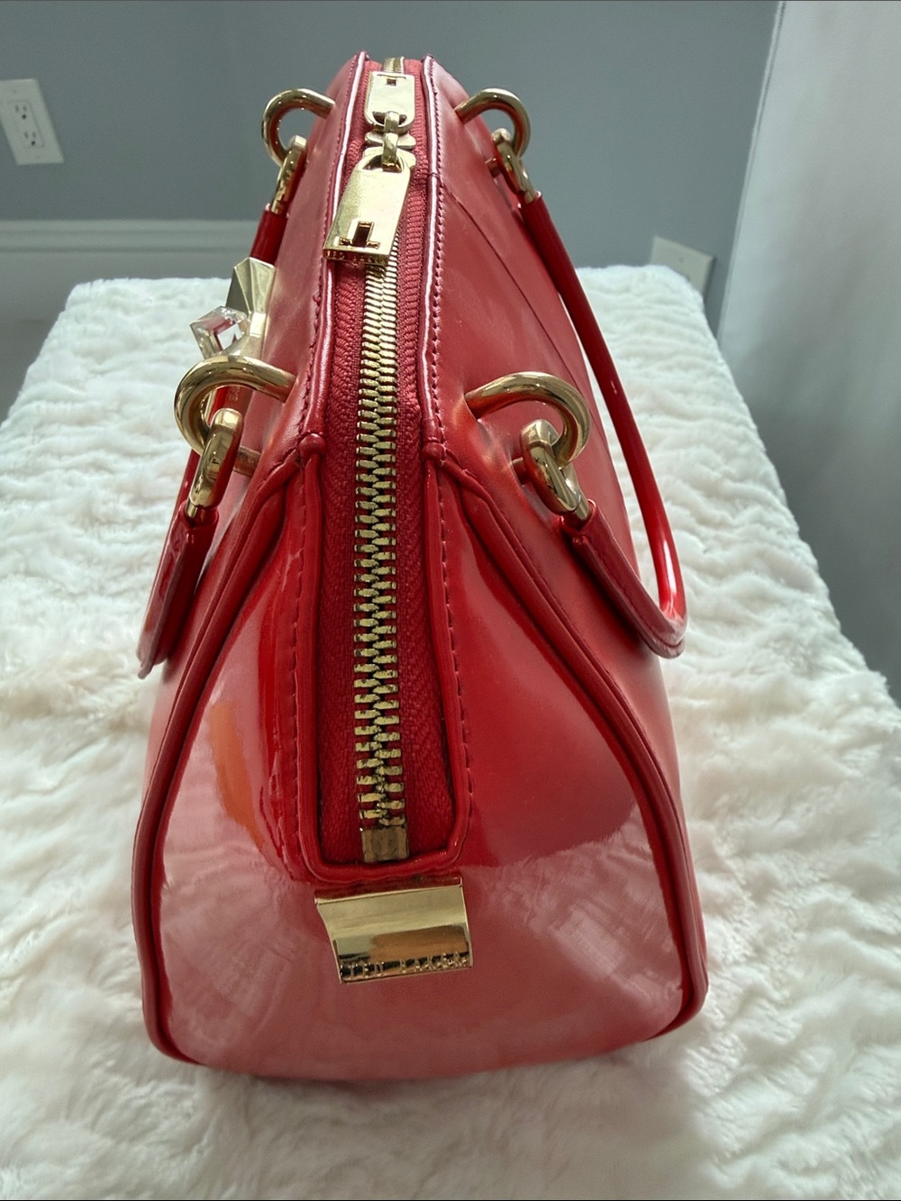Ted Baker Petra Crystal Metal Bow Small Tote in Bright Red - Picture 8 of 17